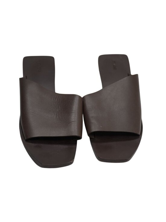 St. Agni Shoes - St. Agni Asymmetric Leather Slides in Chocolate